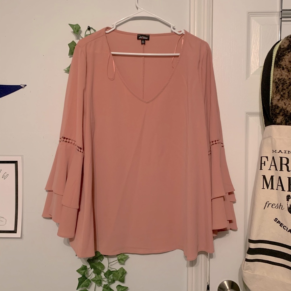 Baby pink oversized bell sleeve top